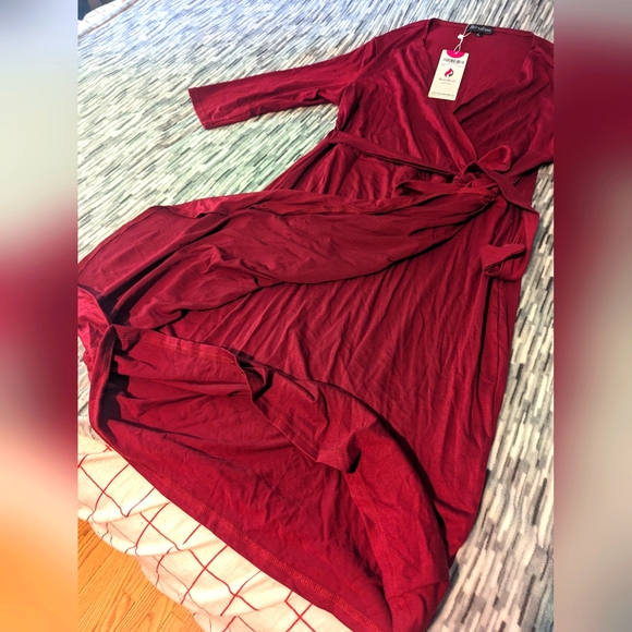 NWT Dark Red Women's Wrap Dress - Picture 2 of 5